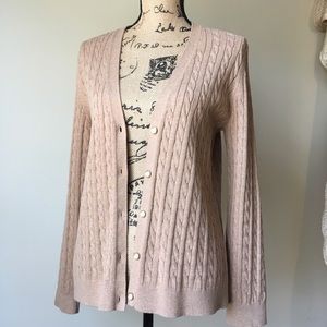 Lands End Classic Cable V Neck Cardigan, L Petite